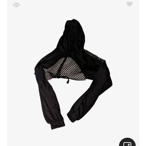 Black Mesh Cropped Hoodie
